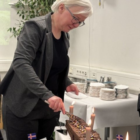 Harpa Grímsdóttir sker hinn enda kökunnar