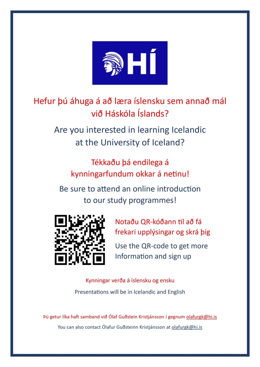 Info sessions on studies in Icelandic as a second language at HÍ