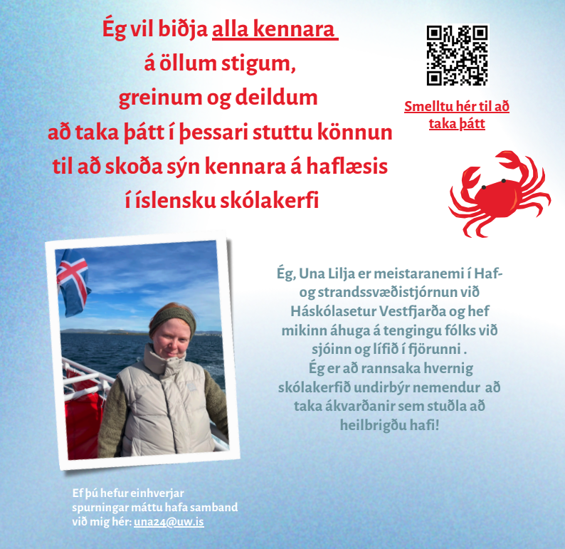 Biðlar til kennara um að taka þátt í könnun um haflæsi